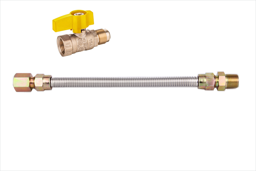 Uncoated Stainless steel gas connector with gas valve